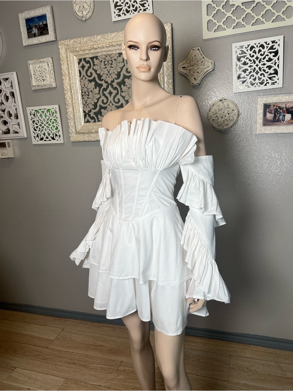 ASOS White Off-Shoulder Ruffle Tiered Dress - Picture 4 of 14